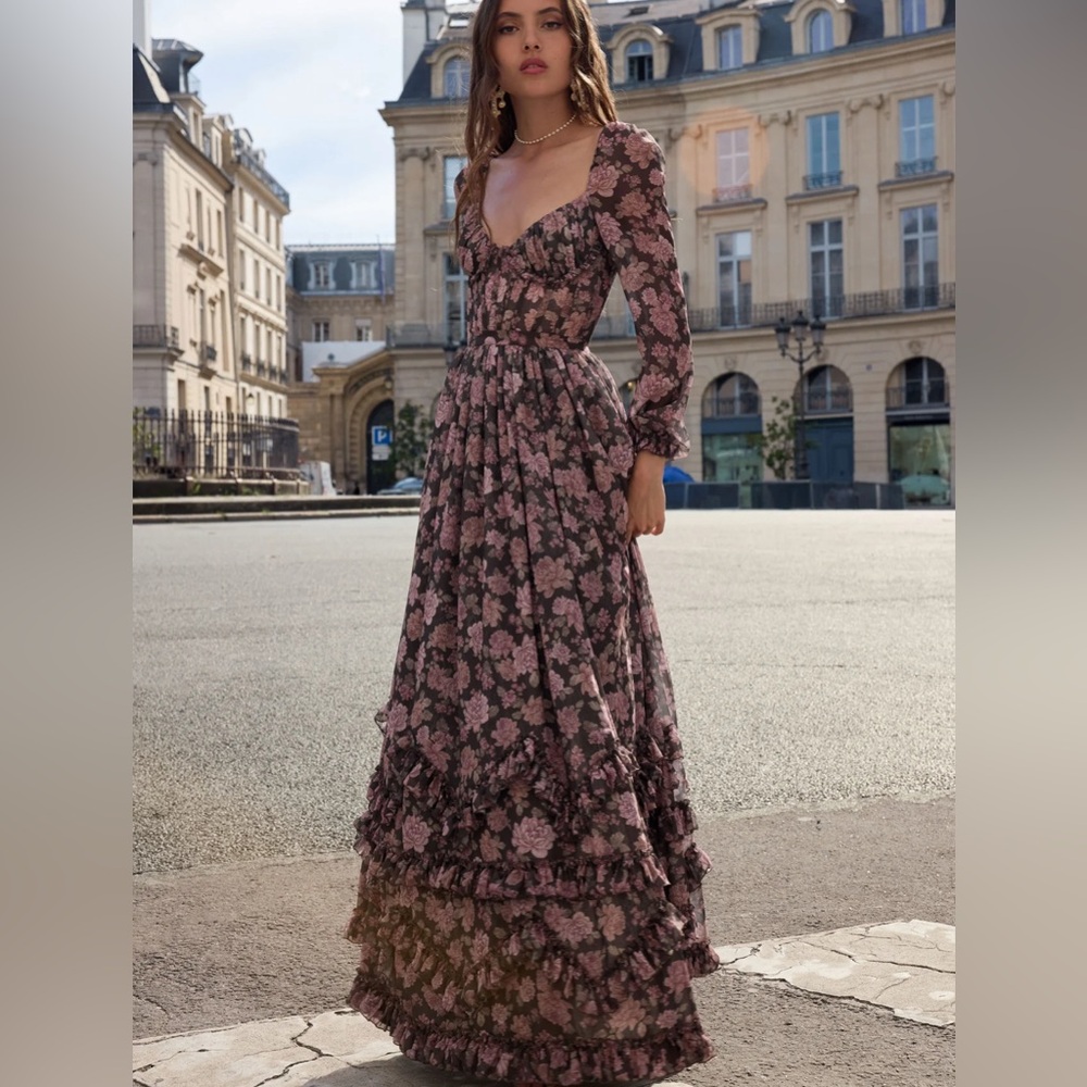 V. Chapman Floral Maxi Dress in Mauve and Black